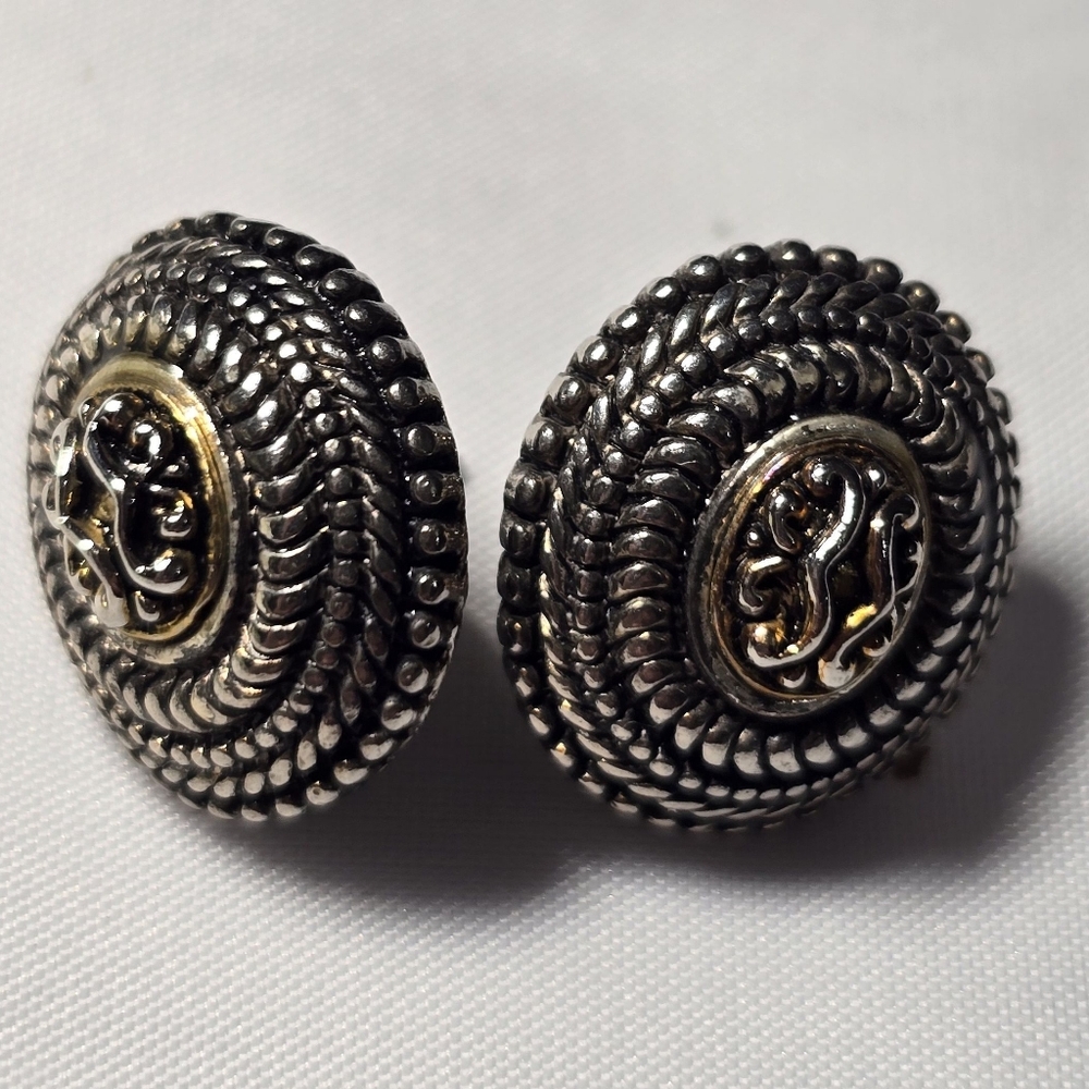 Vintage Silver & Gold Textured Earrings Pierced